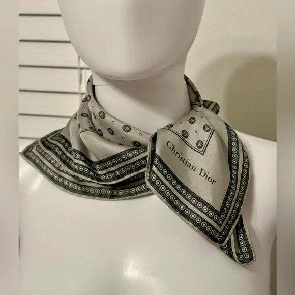 Christian Dior silk scarf, gray, square, 18.5 inches, logo. 100% silk. - Picture 9 of 12